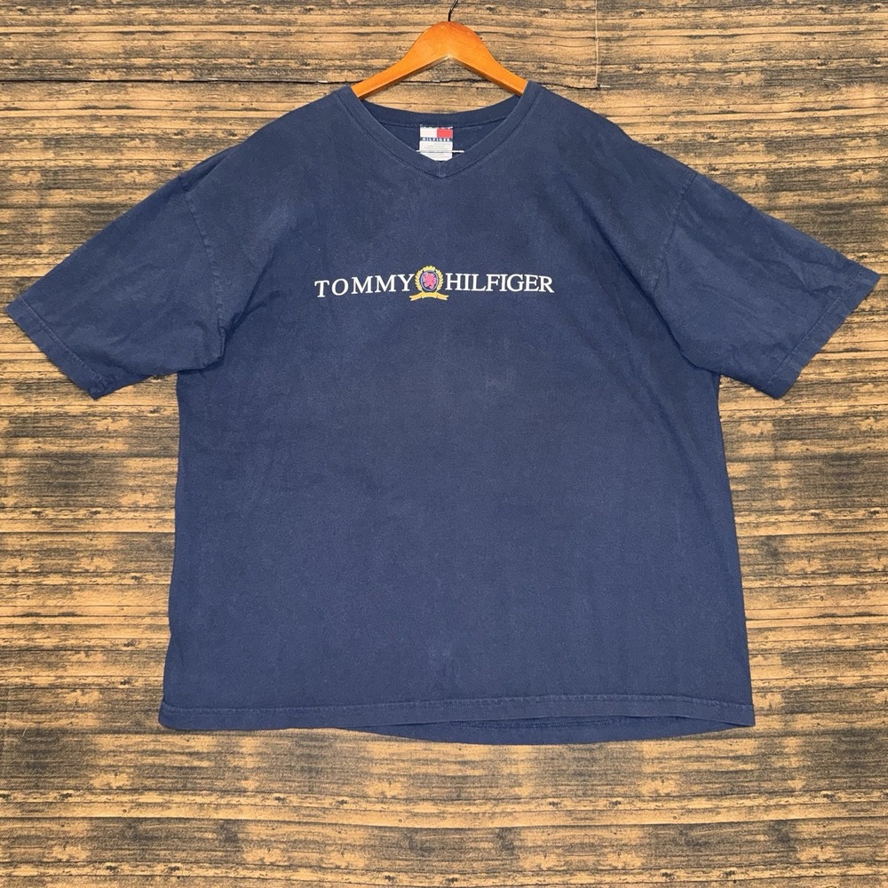 Tommy Hilfiger Large Vintage Logo T Shirt Black Size Streetwear 2XL